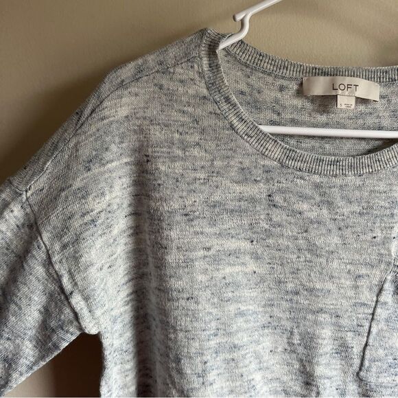 Loft blue white Linen Blend Drop Shoulder Lightweight Sweater - Picture 3 of 5